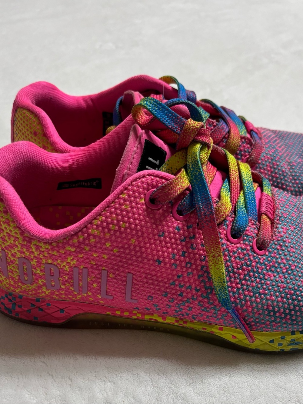 NOBULL Pink Women's Athletic Shoes with Rainbow Laces